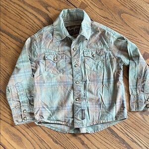 Wrangler Kids' Green, Blue, Rust Plaid long sleeve shirt with snaps size XS
